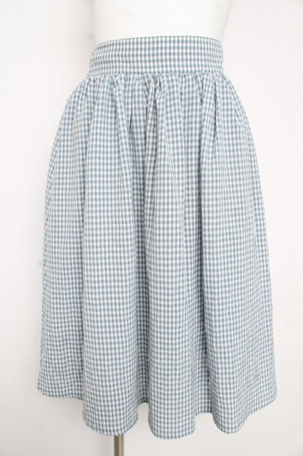画像1: Fi.n.t / ギンガムチェックギャザースカート F サックス Y-26-02-21-178-CA-SK-SZ-ZY (1)
