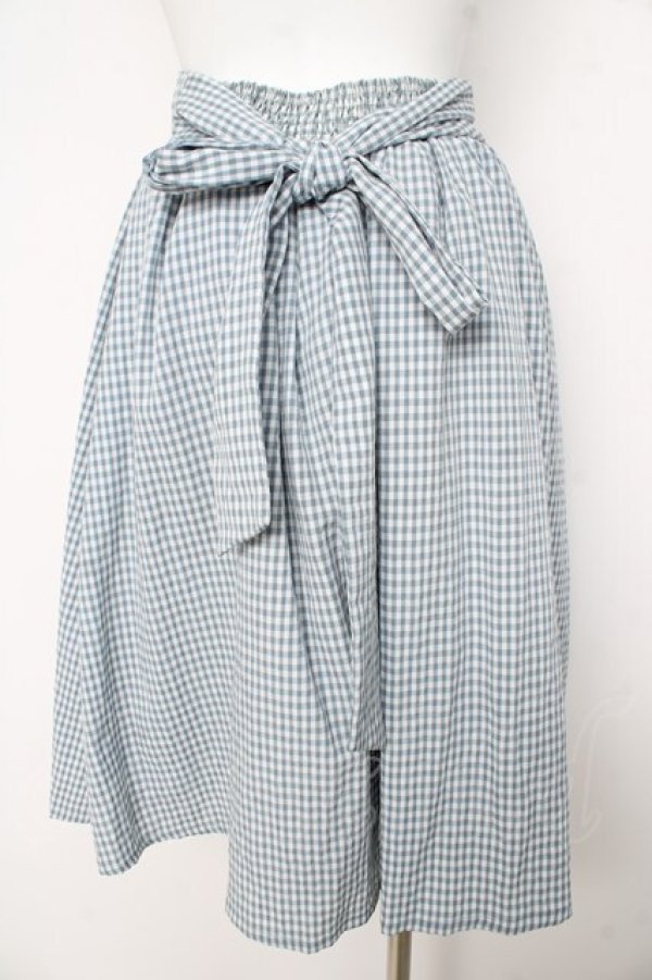 画像2: Fi.n.t / ギンガムチェックギャザースカート F サックス Y-26-02-21-178-CA-SK-SZ-ZY (2)