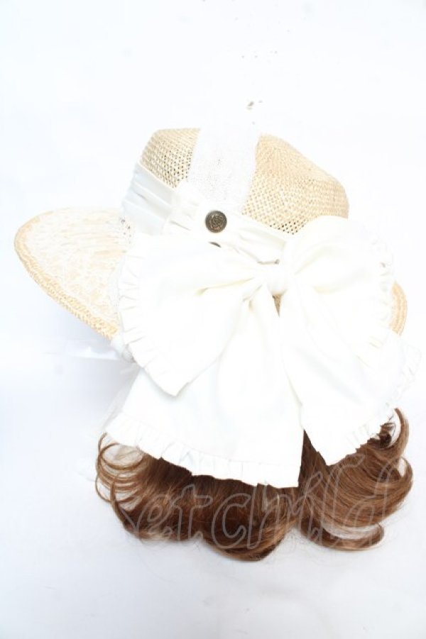 画像2: Hoshibako Works / リボン麦わらボーダーハット  白 Y-26-02-21-003-LO-AC-SZ-ZY (2)