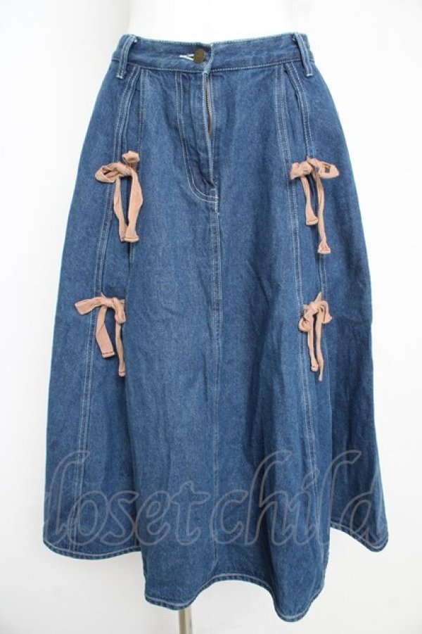 画像1: merry jenny / ダブルリボンデニムスカート F ブルー Y-26-02-21-180-LO-SK-SZ-ZY (1)