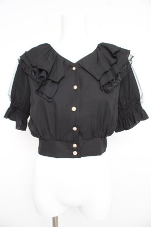 画像: axes femme POETIQUE / フリルデザインクロップドブラウス M 黒 Y-26-02-21-016-AX-BL-SZ-ZY