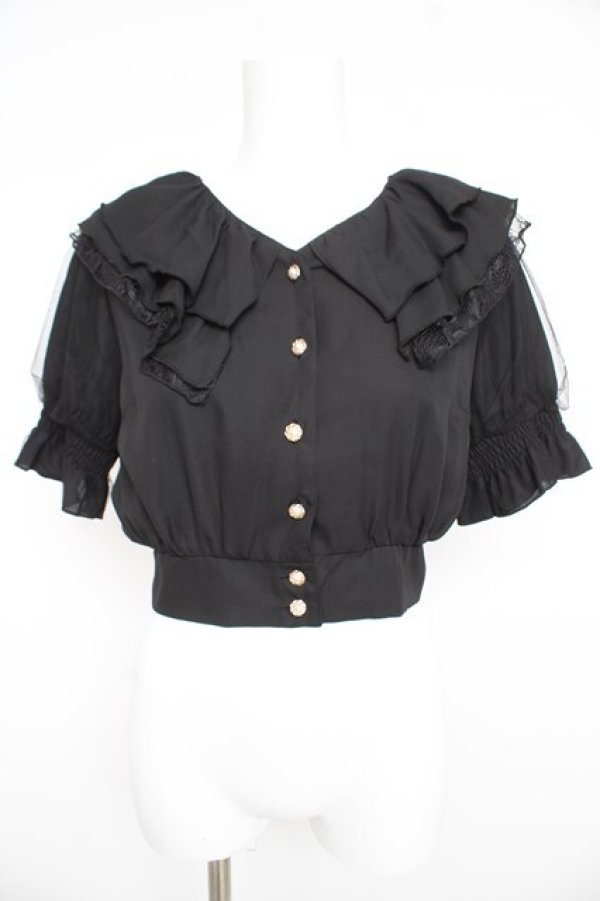 画像1: axes femme POETIQUE / フリルデザインクロップドブラウス M 黒 Y-26-02-21-016-AX-BL-SZ-ZY (1)