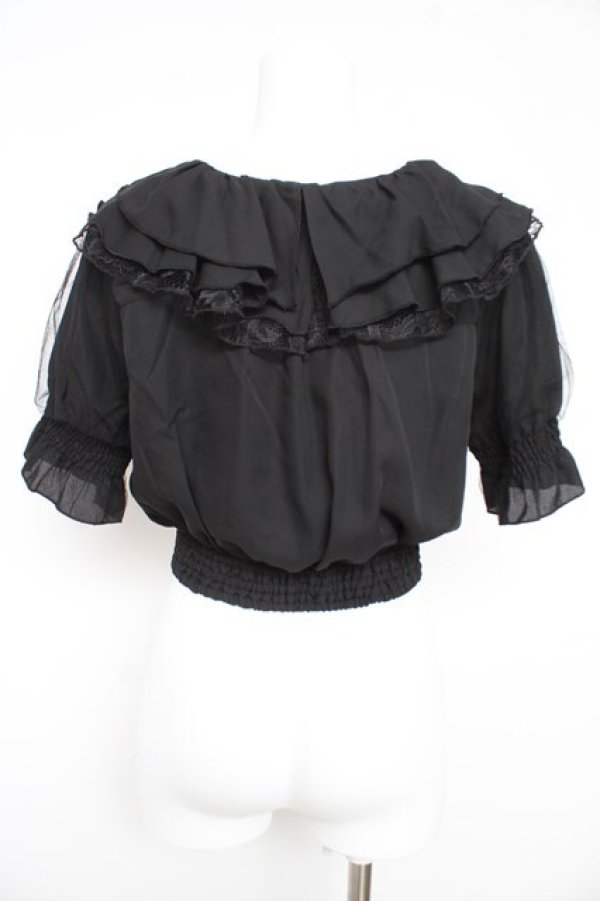 画像2: axes femme POETIQUE / フリルデザインクロップドブラウス M 黒 Y-26-02-21-016-AX-BL-SZ-ZY (2)