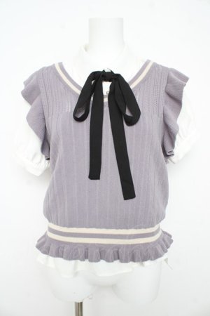 画像: axes femme POETIQUE / チルデンニットベスト付ブラウス  グレー Y-26-02-21-023-AX-TO-SZ-ZY