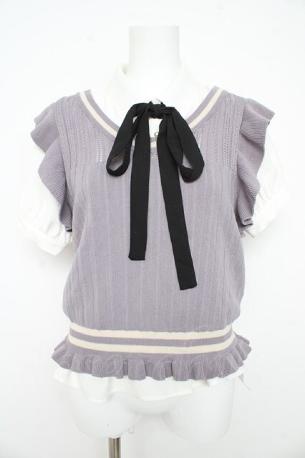 画像1: axes femme POETIQUE / チルデンニットベスト付ブラウス  グレー Y-26-02-21-023-AX-TO-SZ-ZY (1)