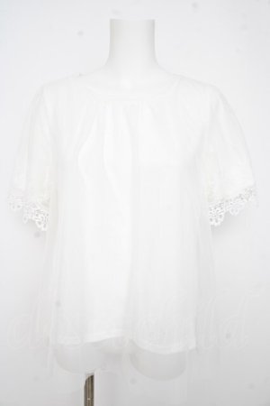 画像: axes femme / レース重ね袖チュールプルオーバー  白 Y-26-02-21-024-AX-TO-SZ-ZY