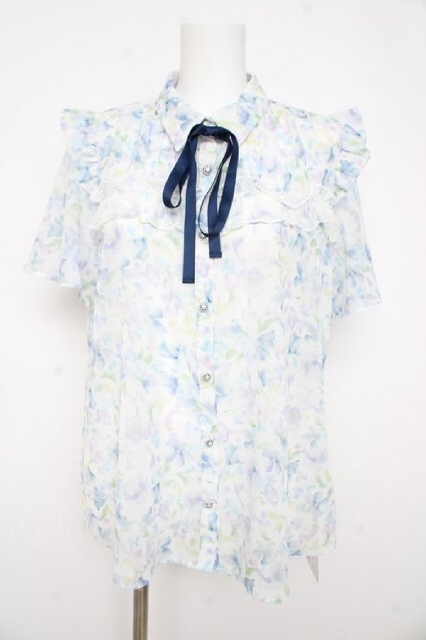 画像1: axes femme / 花柄フリルシアーブラウス  サックス Y-26-02-21-028-AX-BL-SZ-ZY (1)