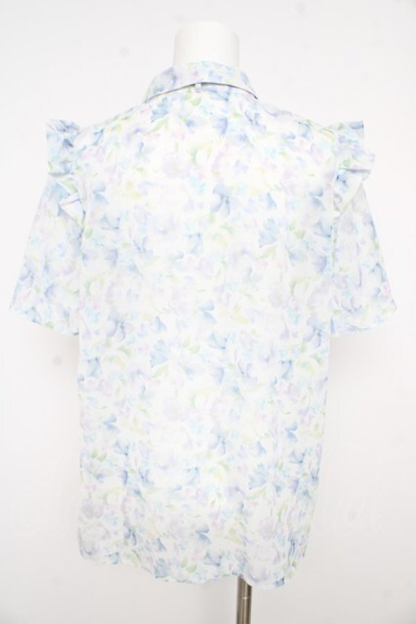 画像2: axes femme / 花柄フリルシアーブラウス  サックス Y-26-02-21-028-AX-BL-SZ-ZY (2)