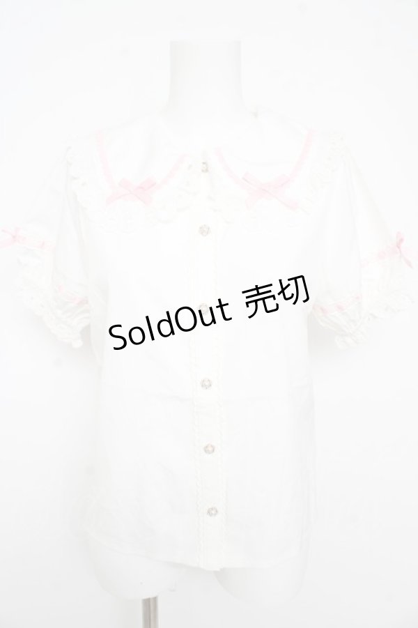 画像1: axes femme kawaii / 梯子レース半袖ブラウス  白 Y-26-02-21-029-AX-BL-SZ-ZS (1)
