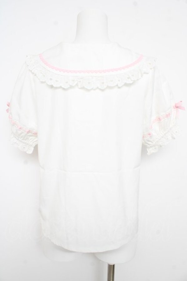 画像2: axes femme kawaii / 梯子レース半袖ブラウス  白 Y-26-02-21-029-AX-BL-SZ-ZY (2)