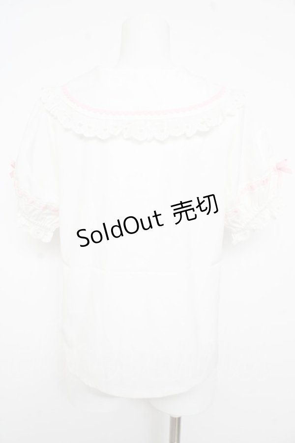 画像2: axes femme kawaii / 梯子レース半袖ブラウス  白 Y-26-02-21-029-AX-BL-SZ-ZS (2)