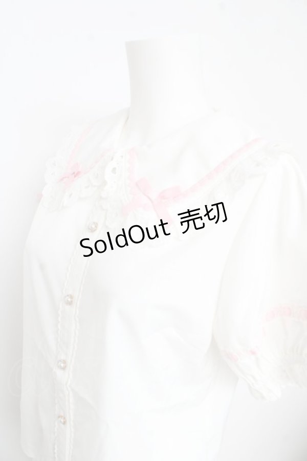 画像3: axes femme kawaii / 梯子レース半袖ブラウス  白 Y-26-02-21-029-AX-BL-SZ-ZS (3)