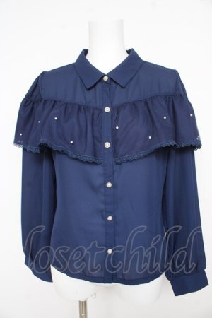 画像: axes femme / パール×チュールフリルブラウス  ネイビー Y-26-02-21-035-AX-BL-SZ-ZY