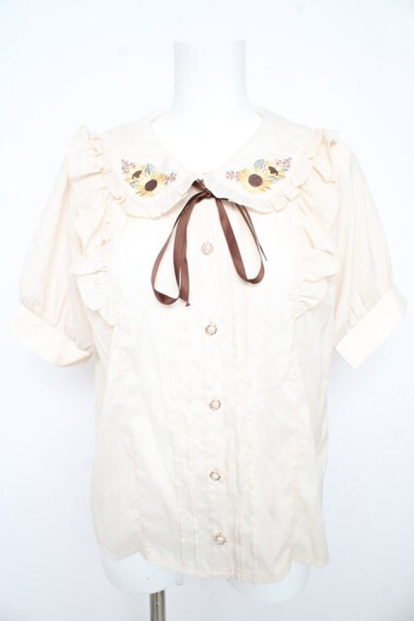 画像1: axes femme POETIQUE / ヒマワリブーケ刺繍ブラウス  生成り Y-26-02-21-037-AX-BL-SZ-ZY (1)