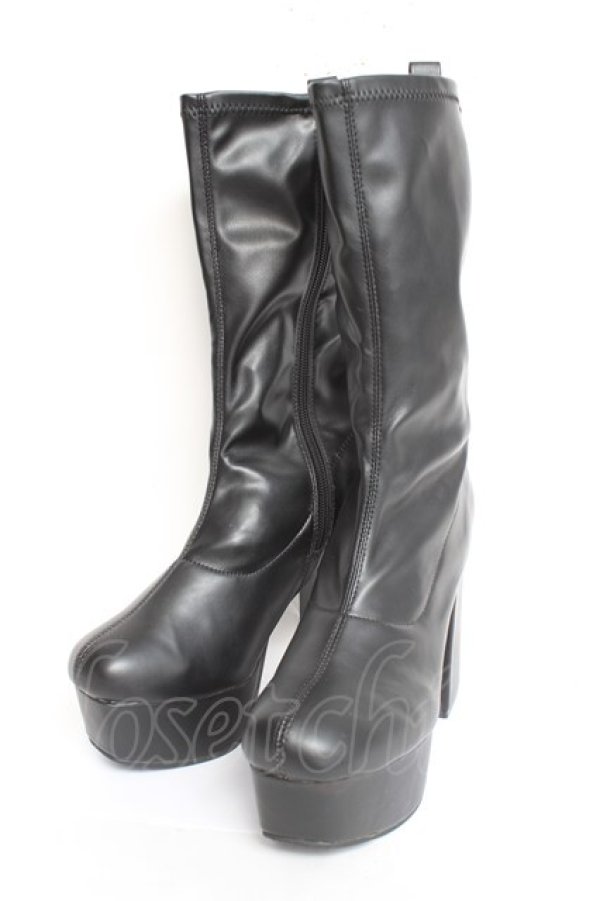 画像1: YOSUKE / 厚底ストレッチブーツ LL 黒 Y-26-02-23-039-PU-SH-SZ-ZY (1)