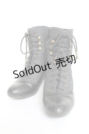 画像: an another angelus / 細レースアップツイードコンビブーツ M グレー Y-26-02-23-043-CA-SH-SZ-ZY