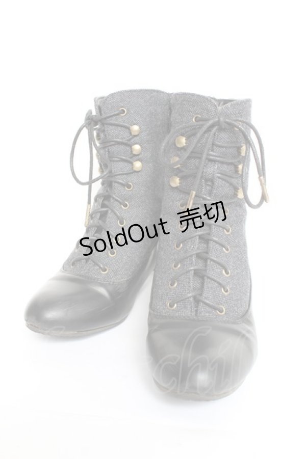 画像1: an another angelus / 細レースアップツイードコンビブーツ M グレー Y-26-02-23-043-CA-SH-SZ-ZY (1)