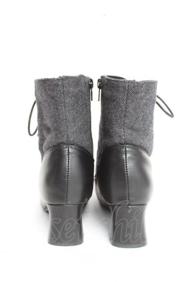 画像3: an another angelus / 細レースアップツイードコンビブーツ M グレー Y-26-02-23-043-CA-SH-SZ-ZY (3)