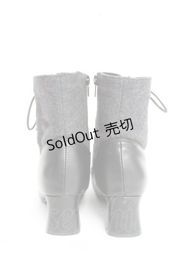 画像3: an another angelus / 細レースアップツイードコンビブーツ M グレー Y-26-02-23-043-CA-SH-SZ-ZY (3)