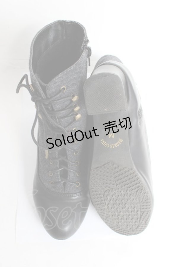 画像5: an another angelus / 細レースアップツイードコンビブーツ M グレー Y-26-02-23-043-CA-SH-SZ-ZY (5)