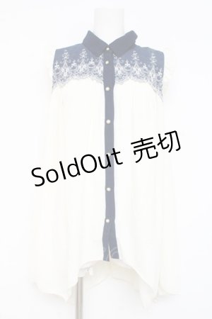 画像: axes femme / ヨーク刺繍イレヘムチュニック M オフシロ×ネイビー Y-26-02-23-052-AX-TO-IG-ZY