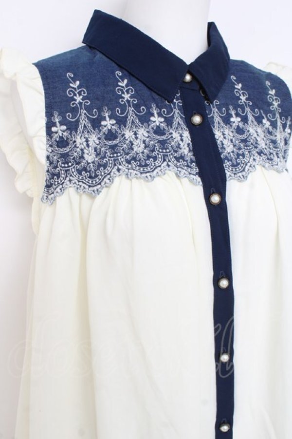 画像3: axes femme / ヨーク刺繍イレヘムチュニック M オフシロ×ネイビー Y-26-02-23-052-AX-TO-IG-ZY (3)