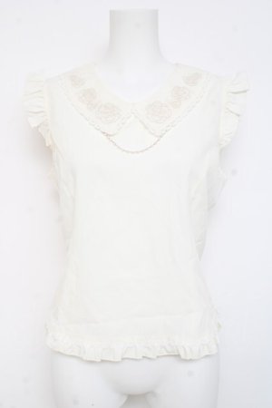 画像: axes femme / パール付薔薇刺繍ノースリブラウス F 生成り Y-26-02-23-053-AX-BL-SZ-ZY