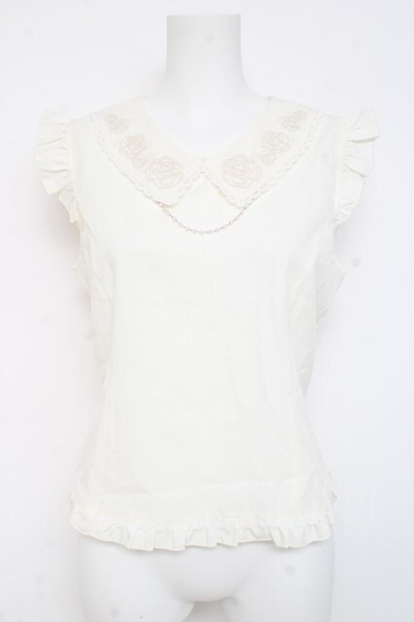 画像1: axes femme / パール付薔薇刺繍ノースリブラウス F 生成り Y-26-02-23-053-AX-BL-SZ-ZY (1)