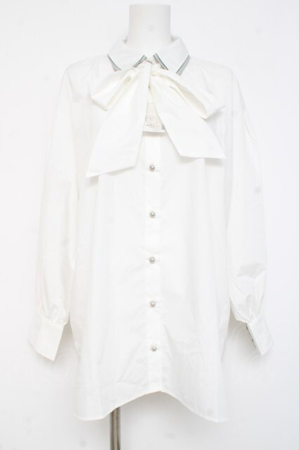 画像1: axes femme / バイカラーリボンシャツ  白 Y-26-02-23-054-AX-BL-SZ-ZY (1)