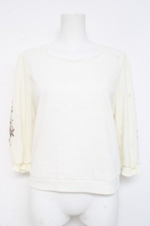 画像: axes femme / 花刺繍チュール袖七分袖プルオーバー F オフシロ Y-26-02-23-058-AX-TO-IG-ZY