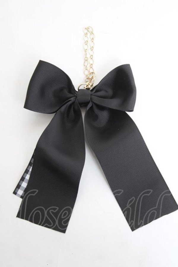 画像2: ｍ petit by misako / ギンガムチェックリボンバッグチャーム  黒 Y-26-02-23-009-LO-ZA-SZ-ZY (2)