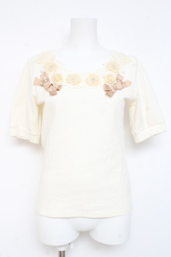 画像1: axes femme / フラワーリボンテレコTシャツ M 生成り Y-26-02-23-059-AX-TO-SZ-ZY (1)