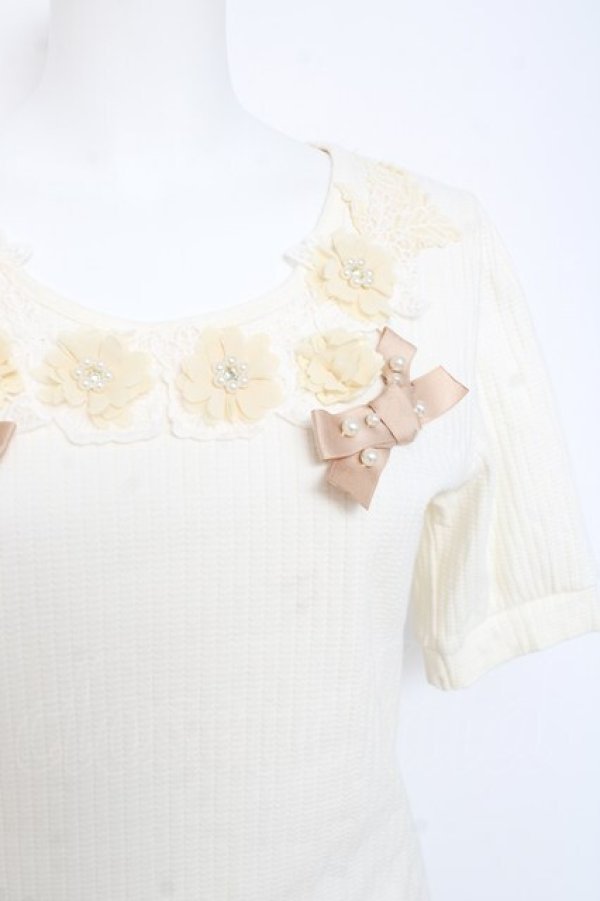画像3: axes femme / フラワーリボンテレコTシャツ M 生成り Y-26-02-23-059-AX-TO-SZ-ZY (3)