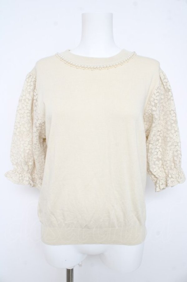 画像1: axes femme / レーススリーブ半袖ニット  ベージュ Y-26-02-23-061-AX-TO-IG-ZY (1)