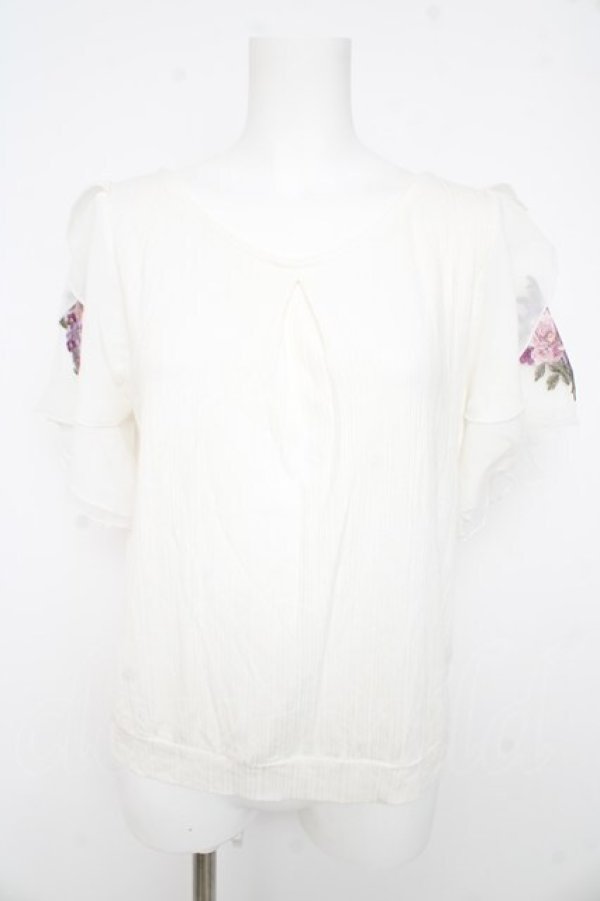 画像1: axes femme / 袖花刺繍リブプルオーバー M シロ Y-26-02-23-062-AX-TO-IG-ZY (1)
