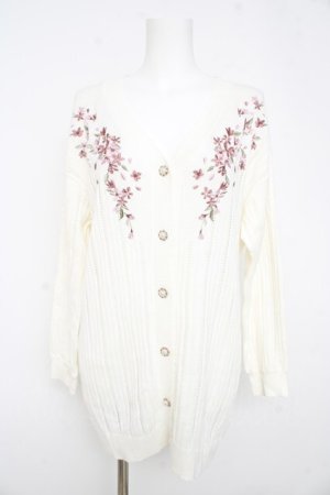 画像: axes femme / 桜刺繍ロングニットカーデ  生成り Y-26-02-23-067-AX-TO-SZ-ZY