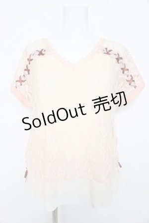 画像: axes femme / 肩編み上げレイヤード風プルオーバー M アイボリー×ピンク Y-26-02-23-079-AX-TO-IG-ZY