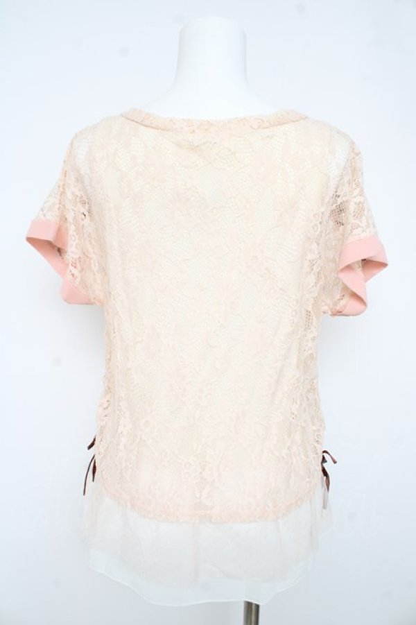 画像2: axes femme / 肩編み上げレイヤード風プルオーバー M アイボリー×ピンク Y-26-02-23-079-AX-TO-IG-ZY (2)