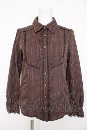 画像: axes femme / 王冠ボタンストライプフリルブラウス  ブラウン Y-26-02-23-085-AX-BL-SZ-ZY