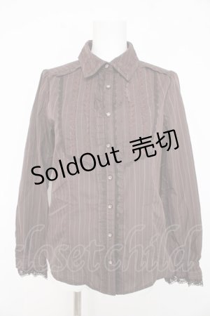 画像: axes femme / 王冠ボタンストライプフリルブラウス  ブラウン Y-26-02-23-085-AX-BL-SZ-ZY