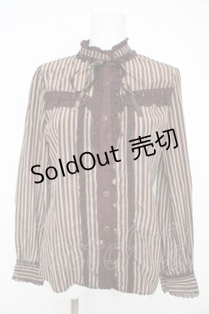 画像: axes femme / レジメンタル柄ブラウス  茶 Y-26-02-23-086-AX-BL-SZ-ZY