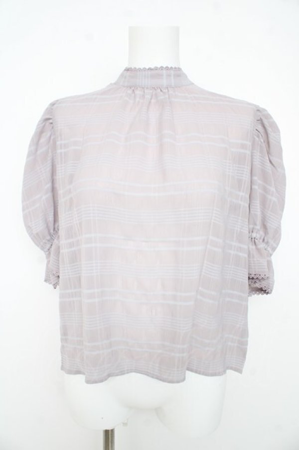 画像1: axes femme POETIQUE / シアーチェックボウタイブラウス  ラベンダー（公式色展開グレー） Y-26-02-23-087-AX-BL-IG-ZY (1)