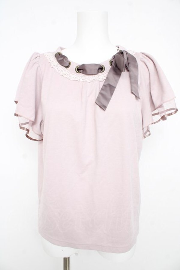 画像1: axes femme POETIQUE / ネックリボンデザインカットソー M ピンク Y-26-02-23-089-AX-TO-IG-ZY (1)