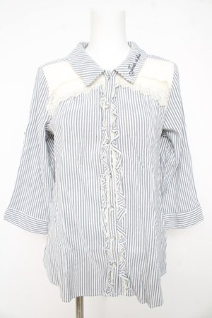 画像: axes femme / 刺繍入り七分袖シャツ M シロ×グレー Y-26-02-23-100-AX-BL-IG-ZY