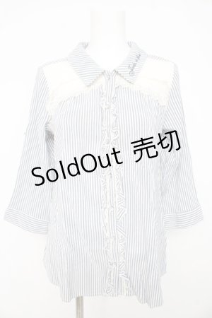 画像: axes femme / 刺繍入り七分袖シャツ M シロ×グレー Y-26-02-23-100-AX-BL-IG-ZI