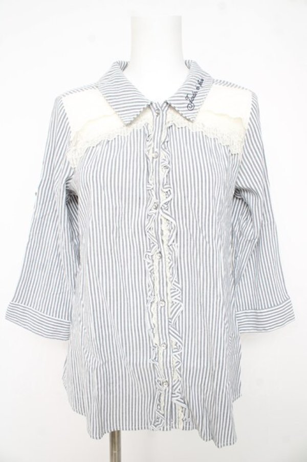 画像1: axes femme / 刺繍入り七分袖シャツ M シロ×グレー Y-26-02-23-100-AX-BL-IG-ZY (1)