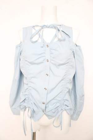 画像: axes femme POETIQUE / ドロストデザイン肩あきブラウス M サックス Y-26-02-23-102-AX-BL-SZ-ZY