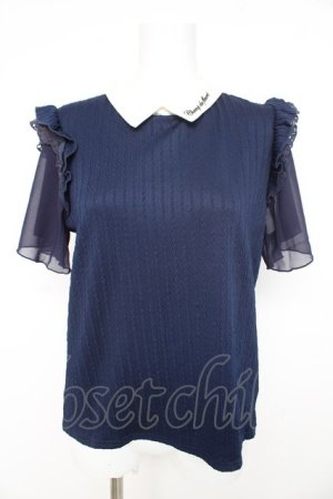 画像: axes femme / 刺繍襟半袖トップス M ネイビー×オフシロ Y-26-02-23-104-AX-TO-IG-ZY