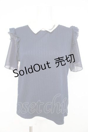 画像: axes femme / 刺繍襟半袖トップス M ネイビー×オフシロ Y-26-02-23-104-AX-TO-IG-ZY