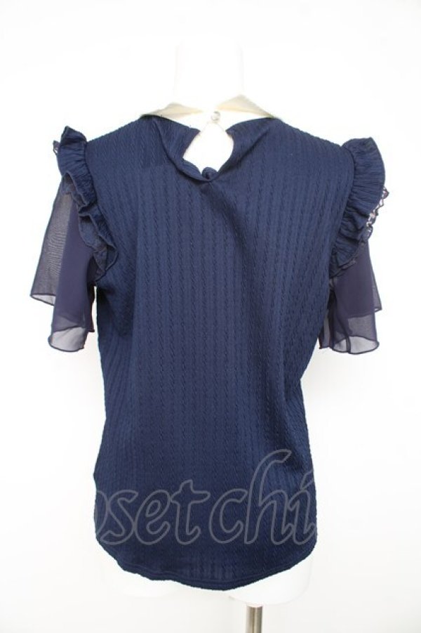 画像2: axes femme / 刺繍襟半袖トップス M ネイビー×オフシロ Y-26-02-23-104-AX-TO-IG-ZY (2)